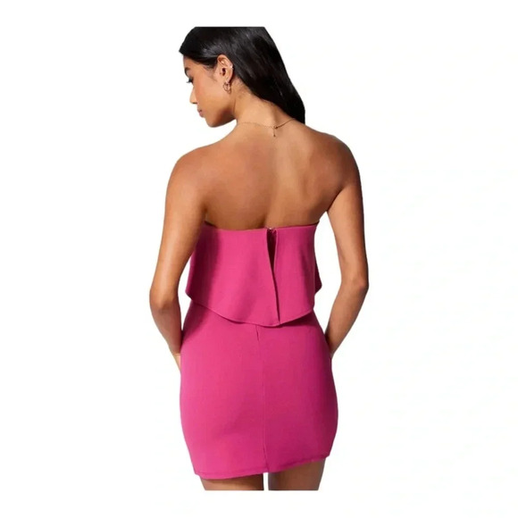 BEBE‎ Strapless Flounce Mini Dress Fuchsia Size M - Picture 5 of 9